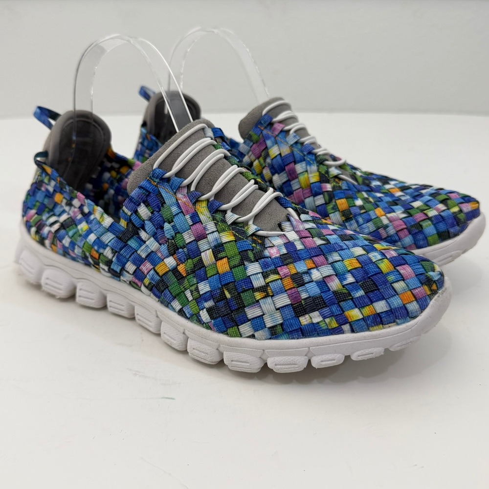 Bonavi Antistress Woven Elastic Shoes Womens 10 Blue Multi Comfort Quirky